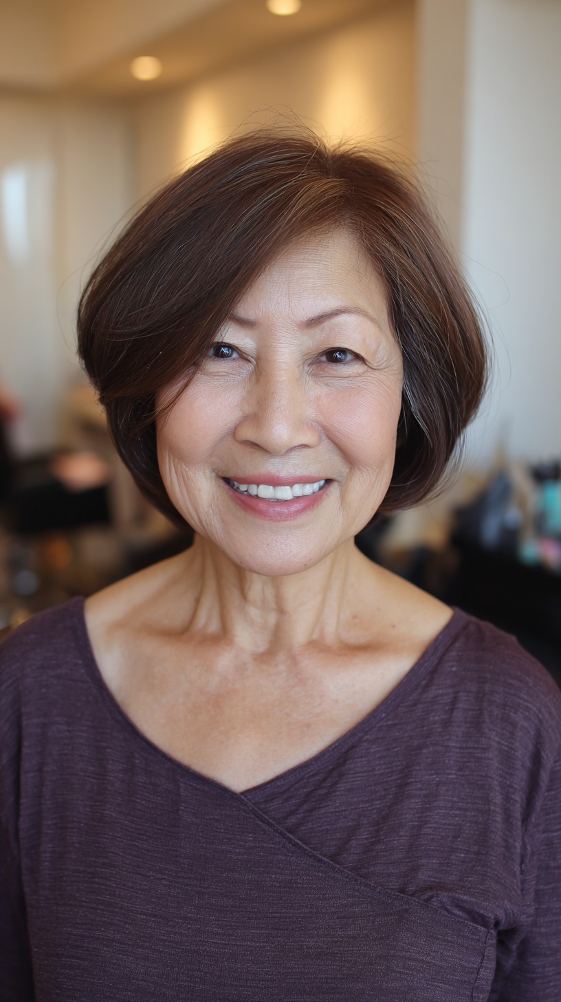 Chin-Length Stacked Bob with Temple-Lit Gray
