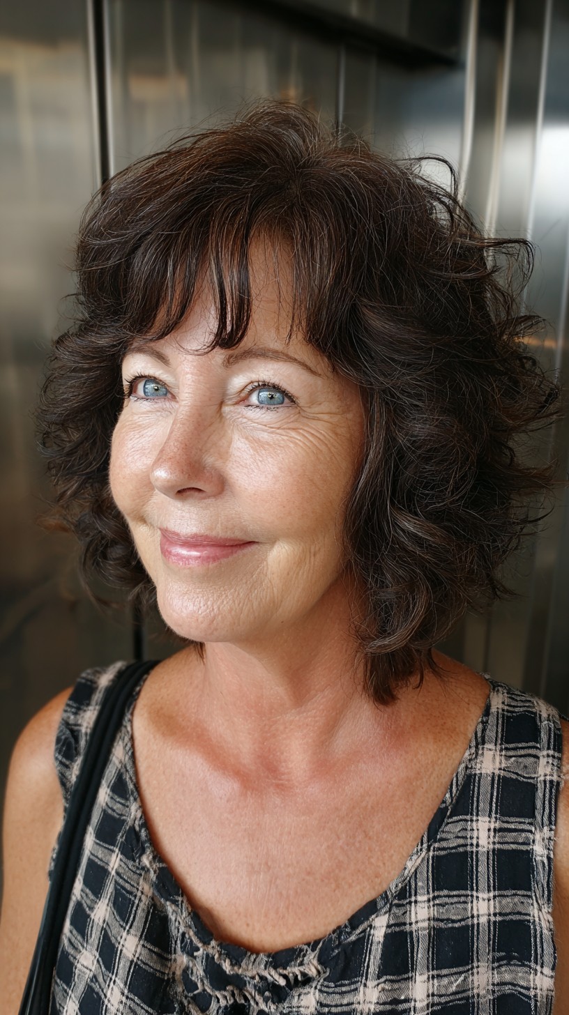 Chocolate Layered Shag with Short Fringe and Crown Lift