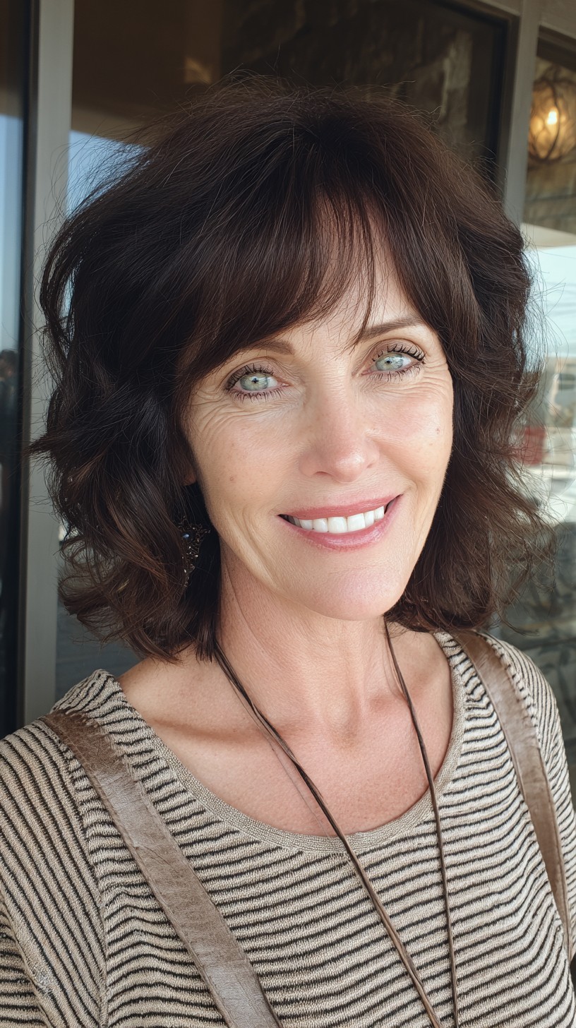Chocolate Shag with Wispy Curtain Fringe and Crown Lift