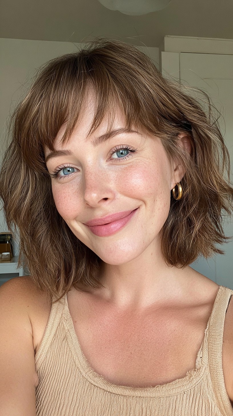 Choppy Textured Collarbone Bob with Short Wispy Fringe
