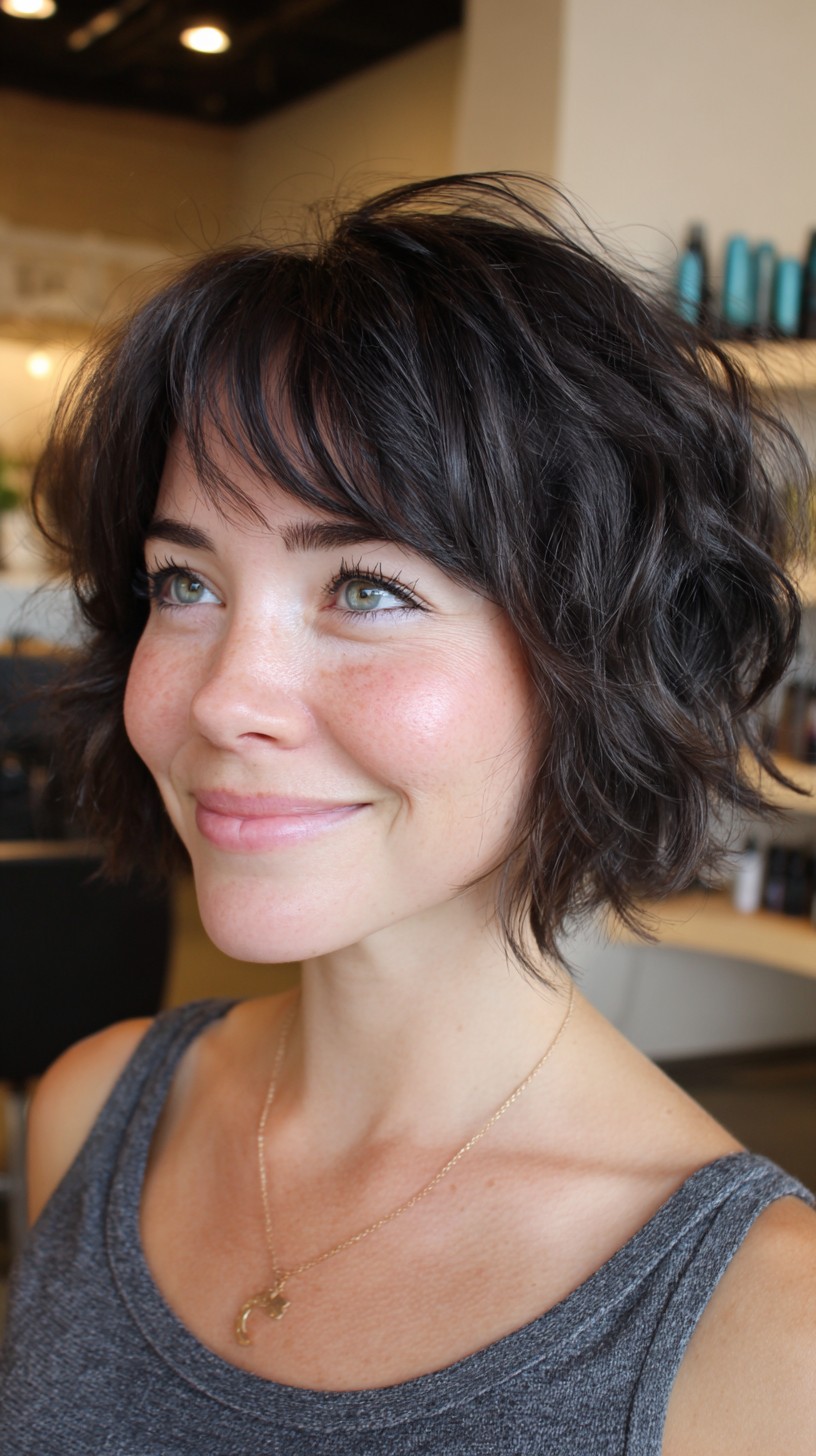 Choppy Wavy Chin-Length Bob with Textured Wispy Bangs
