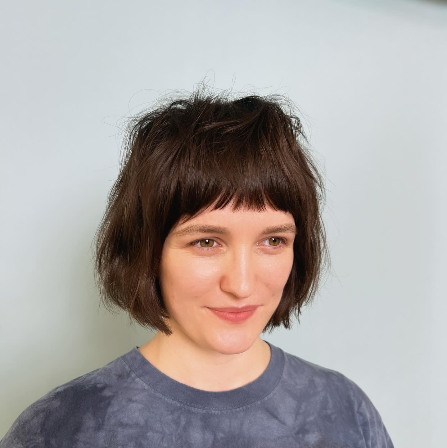 Chunky Textured Jaw-Length Bob with Blunt Cropped Fringe