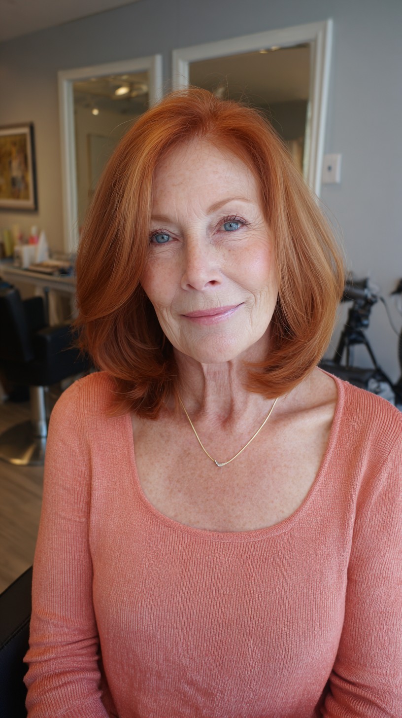 Copper Face-Framing Layered Shoulder-Length Blowout