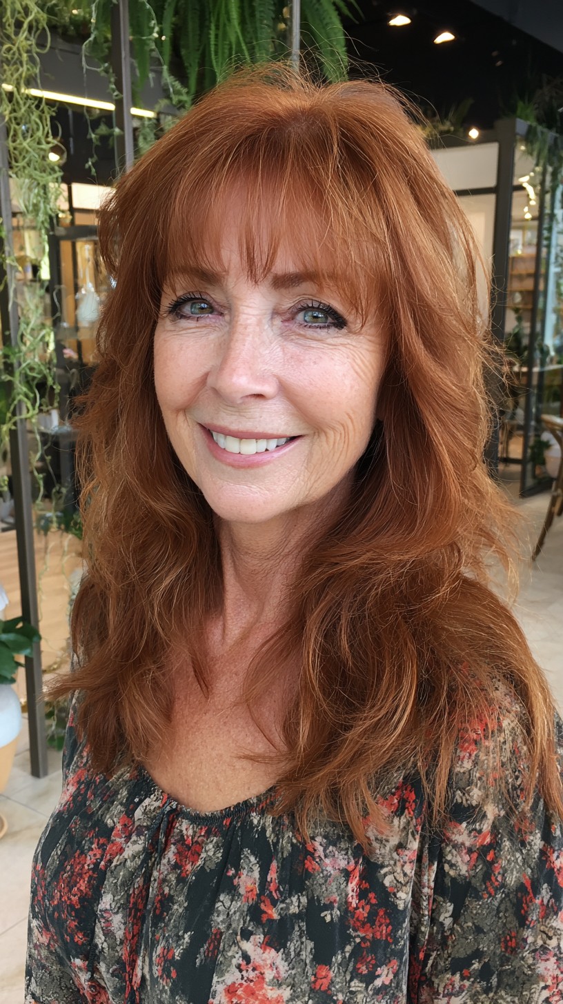 Copper Shag with Soft Curtain Bangs