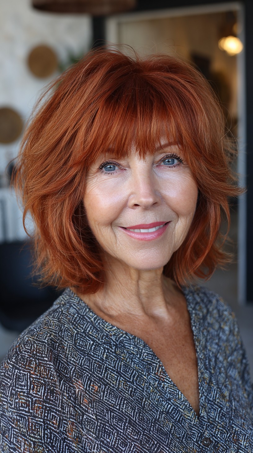 Copper Textured Shag with Wispy Micro-Bangs and Crown Lift