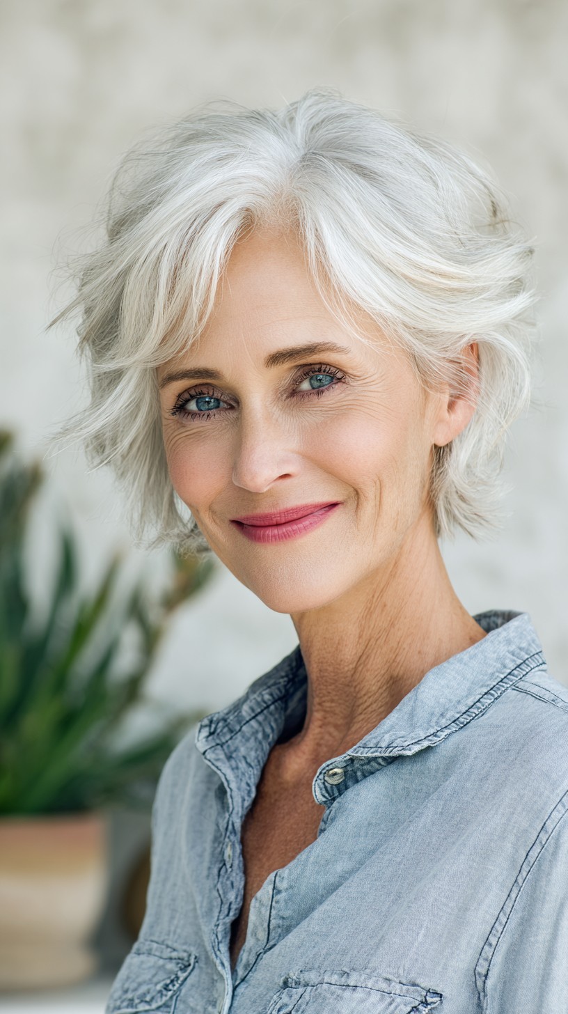 Crisp Silver Feathered Shag with Lifted Crown