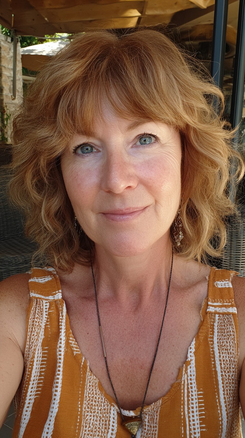 Effortless Ginger Shoulder-Length Shag with Wispy Fringe
