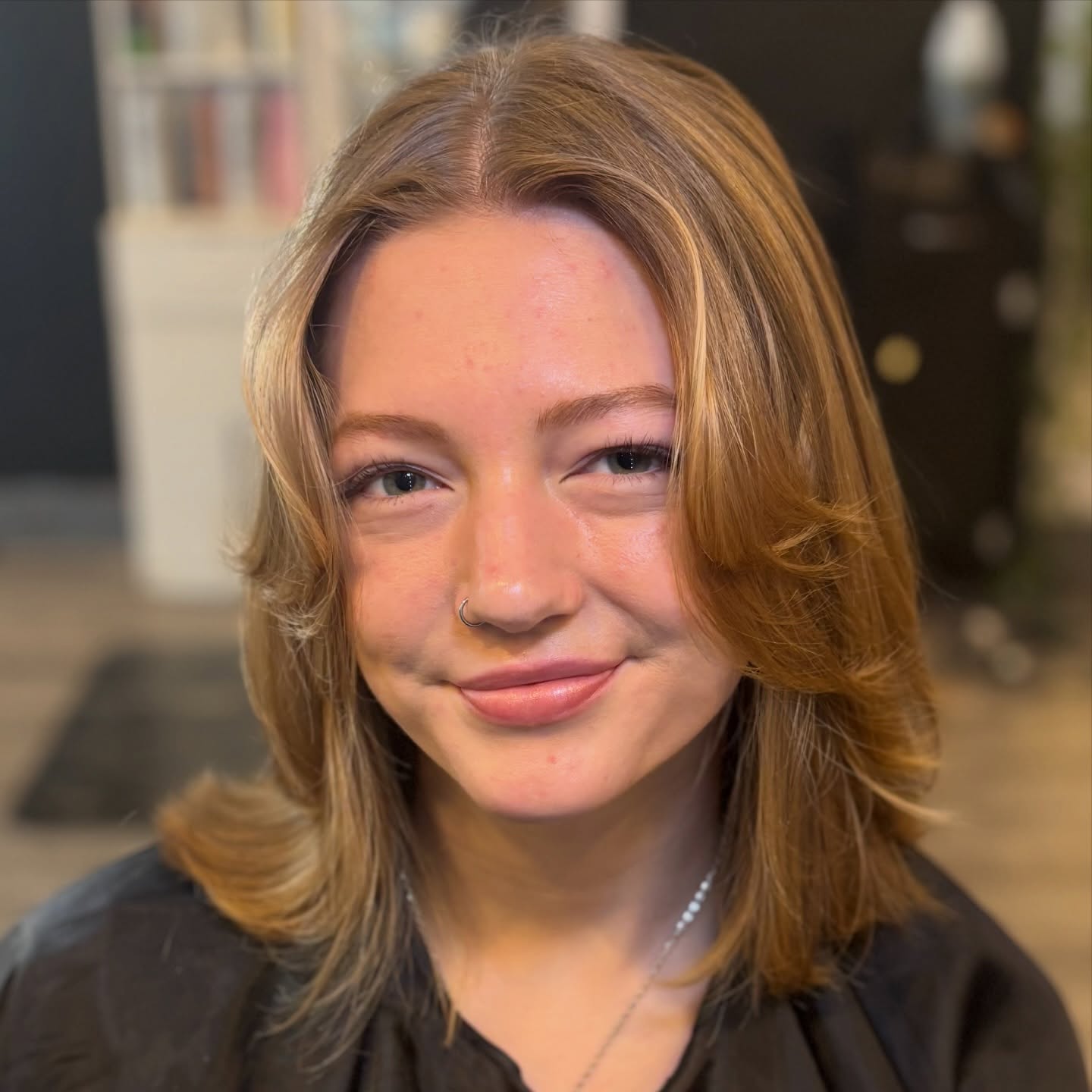 Face-Framing Shoulder-Length Lob with Rolled Curtain Layers