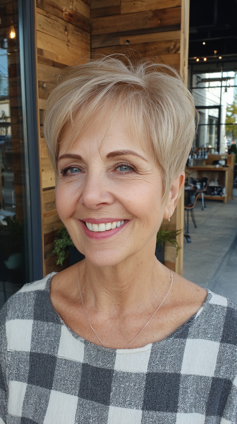 Feathered Short Pixie with Soft Fringe and Tapered Sides