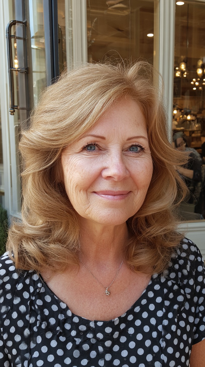 Feathered Shoulder-Length Face-Framing Cut with Warm Blonde Dimension