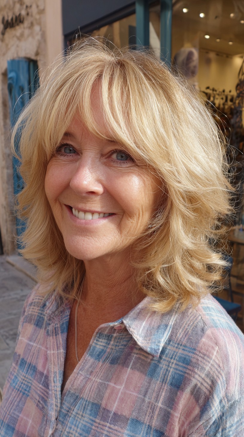 Feathered Shoulder-Length Layers with Soft Curtain Fringe