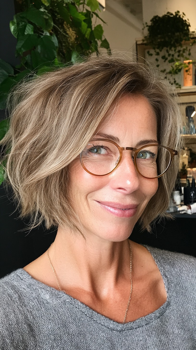 Glasses-Friendly Choppy Chin-Length Bob with Soft Root Melt