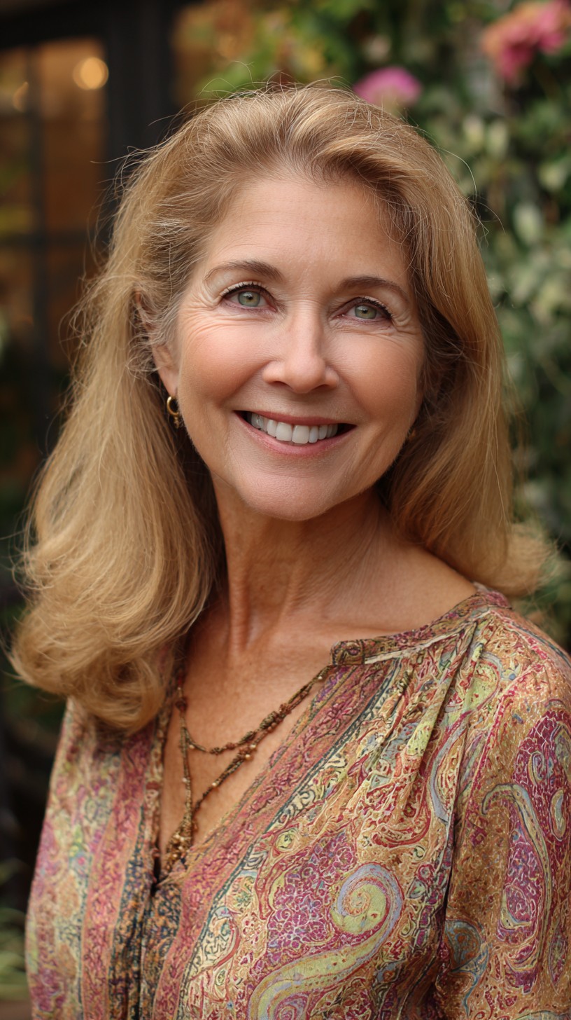 Golden-Beige Mid-Length Blowout with Natural Root Depth