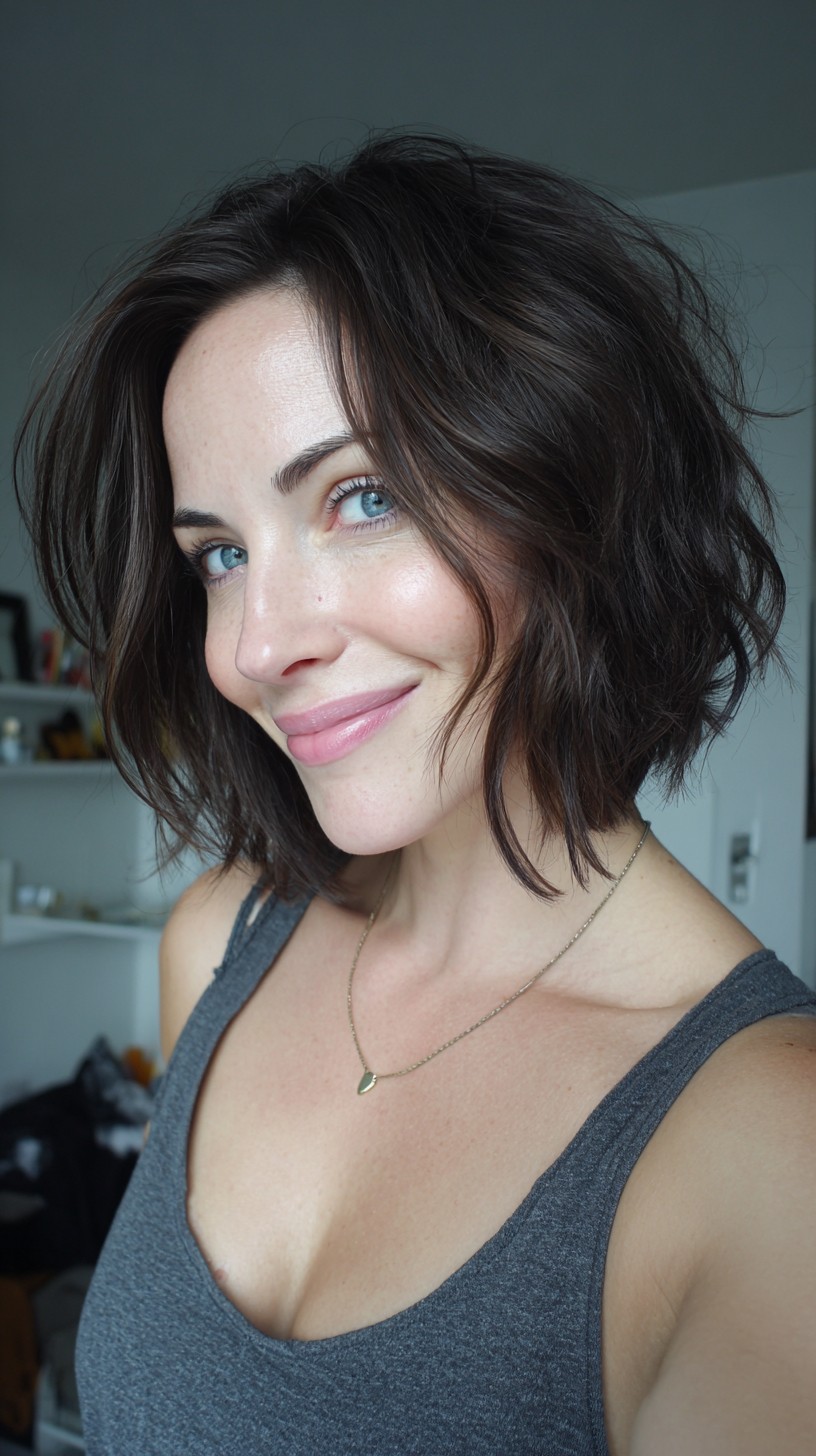 Messy Espresso Textured Bob with Face-Framing Layers