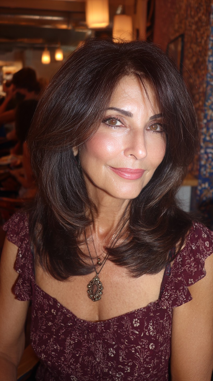 Mid-Length Feathered Layers with Subtle Root Shadow