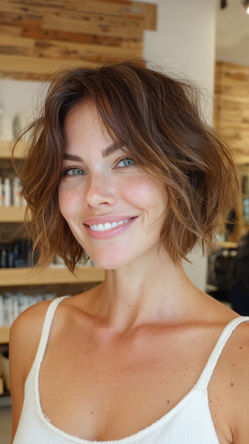 Modern Piecey Chin-Length Bob with Soft Curtain Part