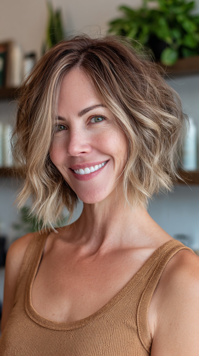 Piecey Choppy Chin-Length Bob with Root-Melt Balayage