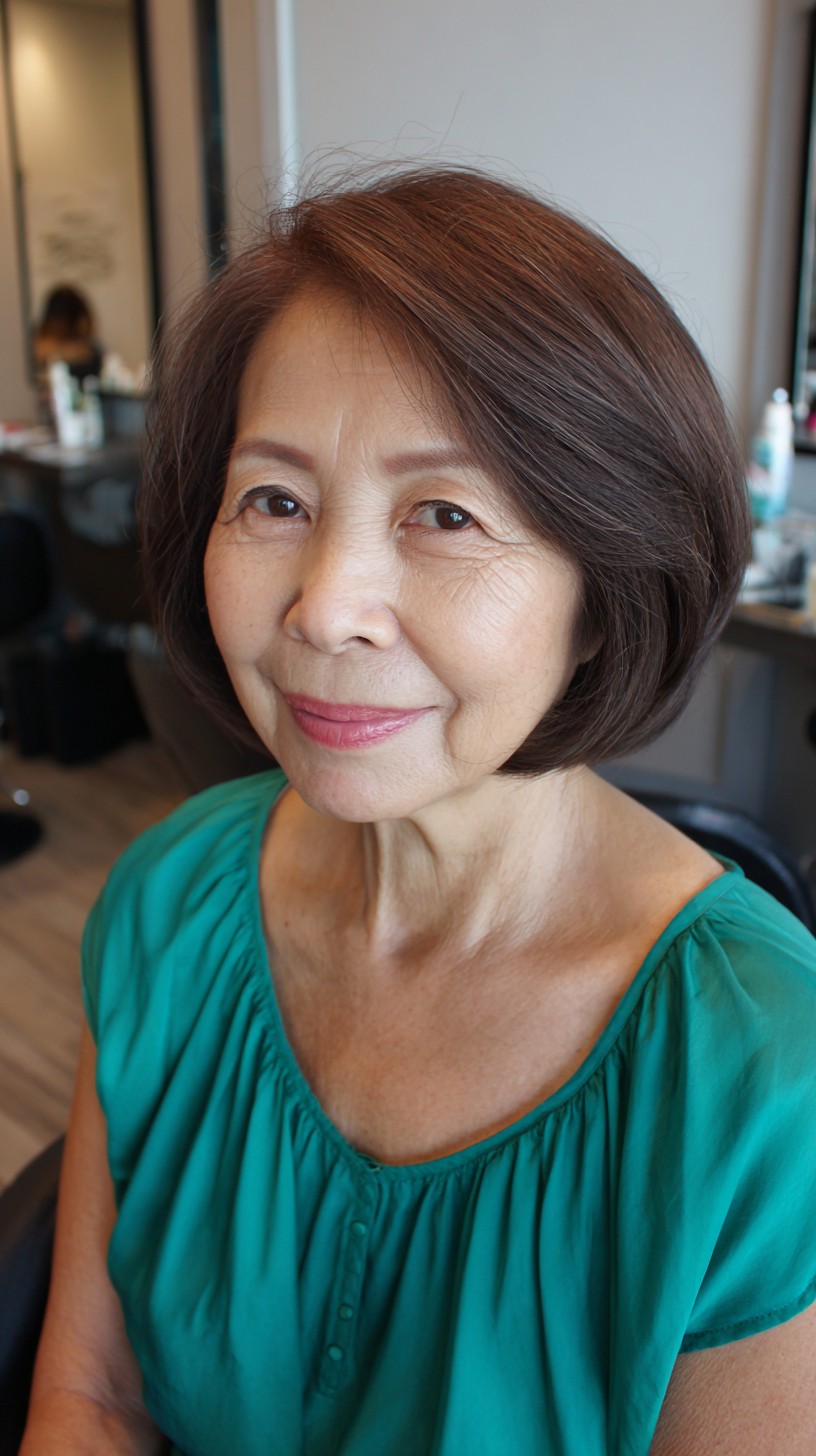 Rounded Chin-Length Soft Layered Bob with Temple Gray Blend