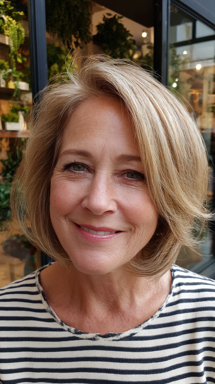 Rounded Layered Shoulder-Length Bob with Sweeping Side Part