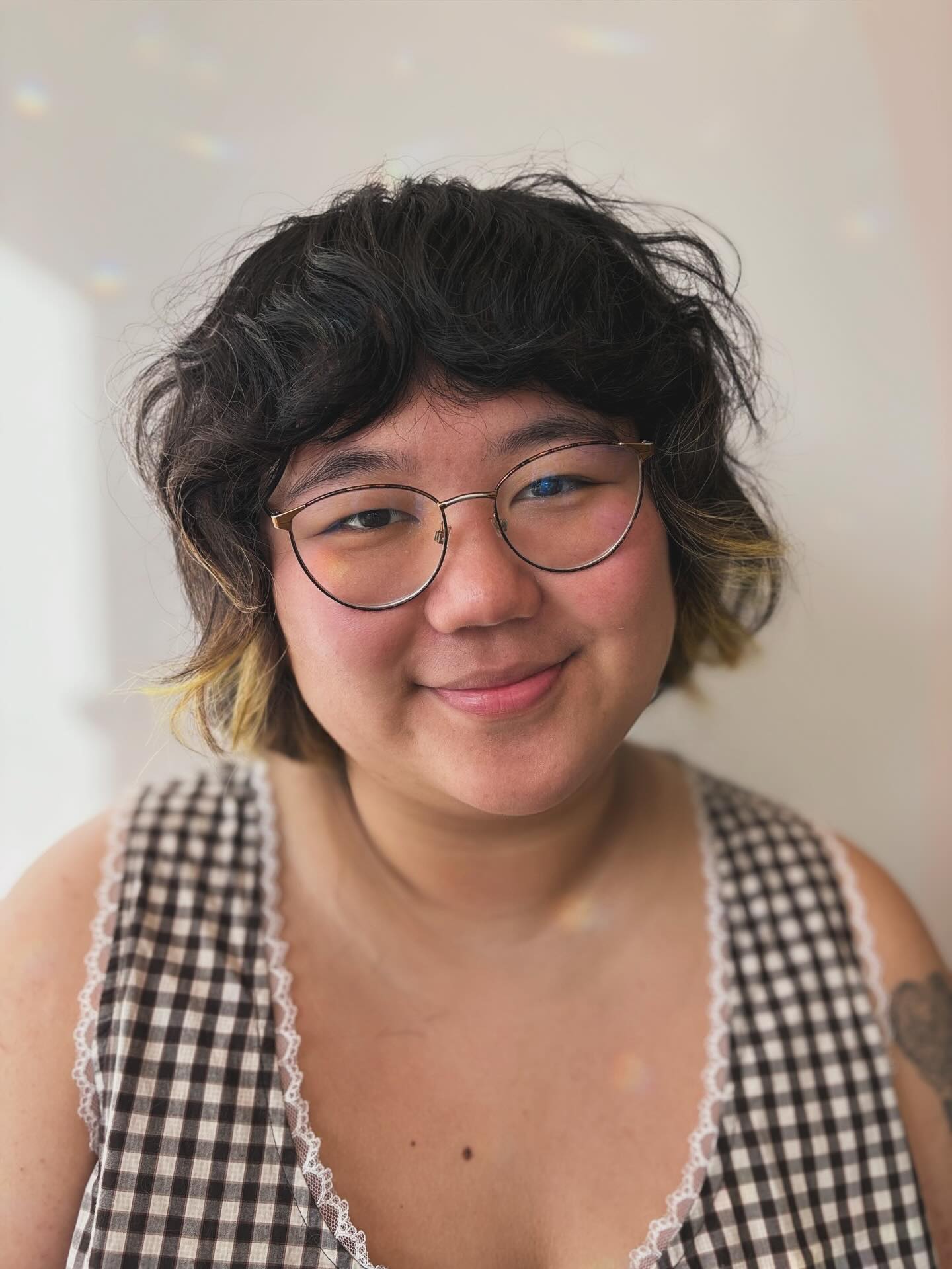 Rounded Textured Shag Bob with Soft Micro-Fringe and Blonde Peekaboo Tips