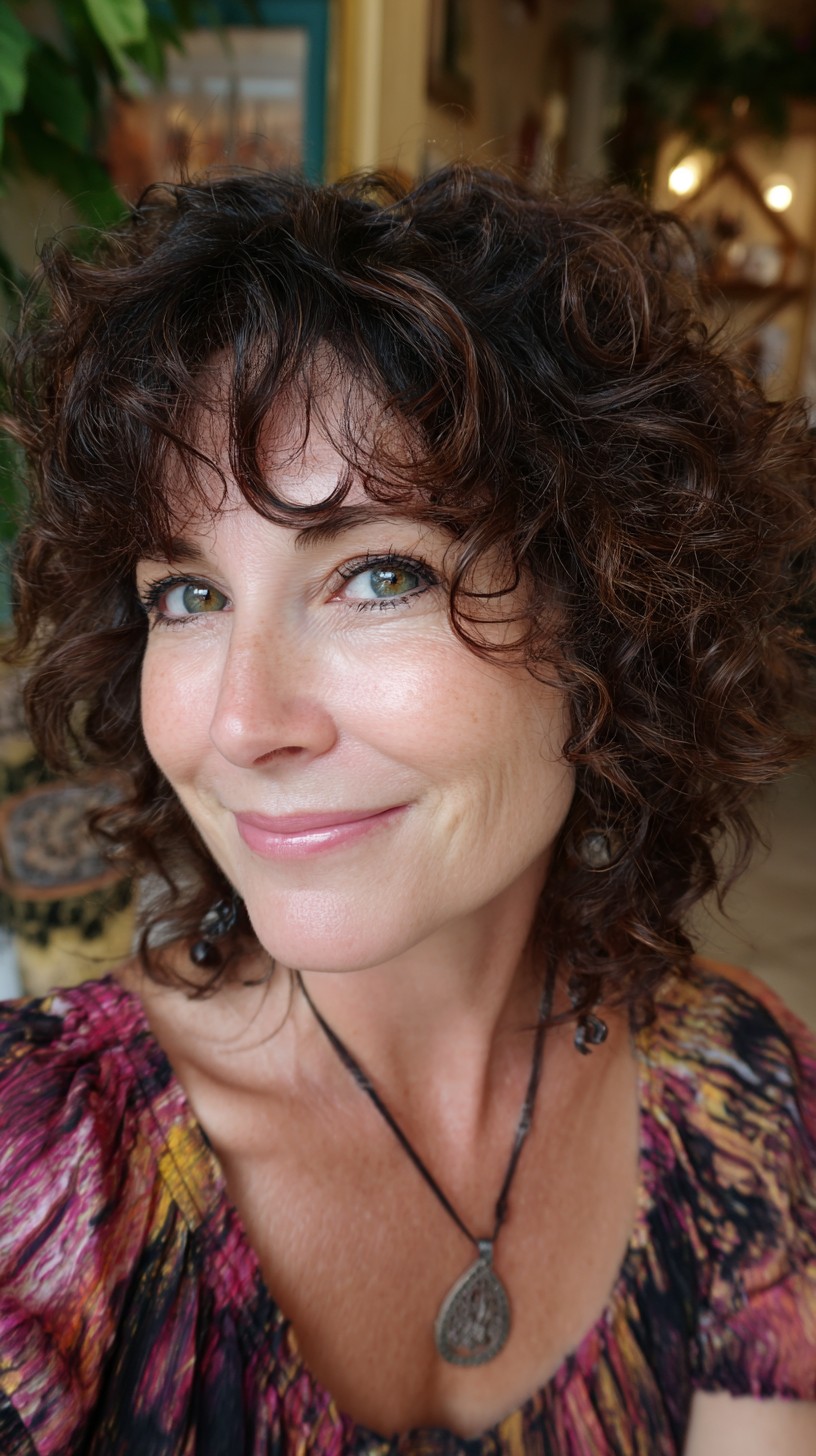 Short Curly Shag with Auburn Face-Framing Highlights