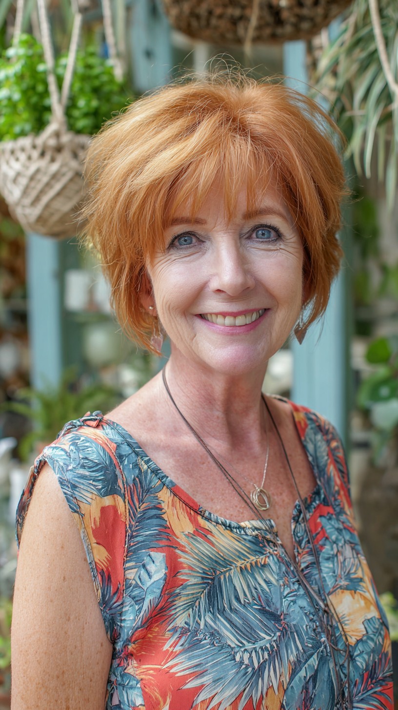 Short Red-Orange Choppy Shag with Soft Fringe
