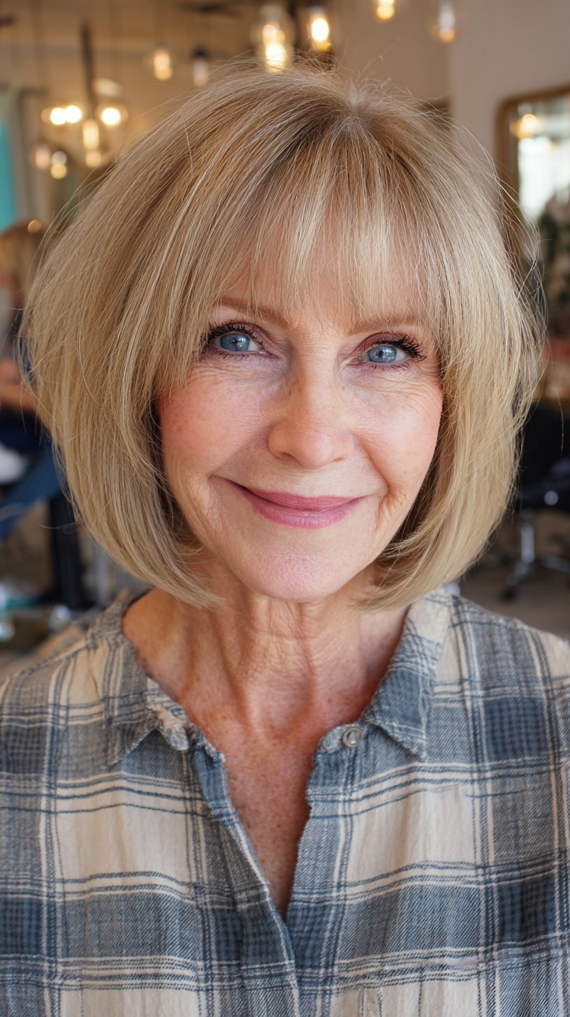 Soft Angled Chin-Length Bob with Blended Fringe