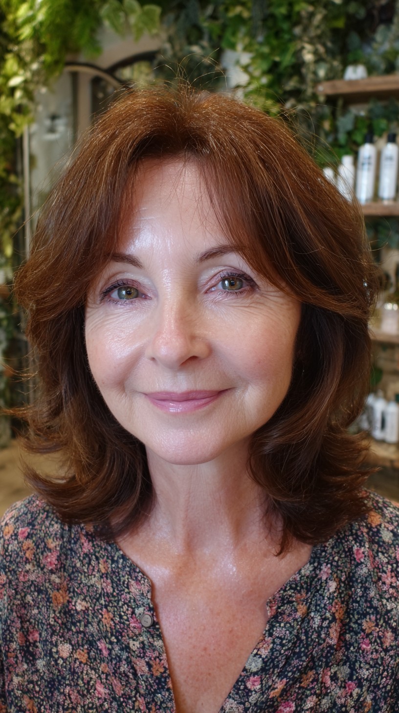 Soft Chestnut Face-Framing Shoulder-Length Layers