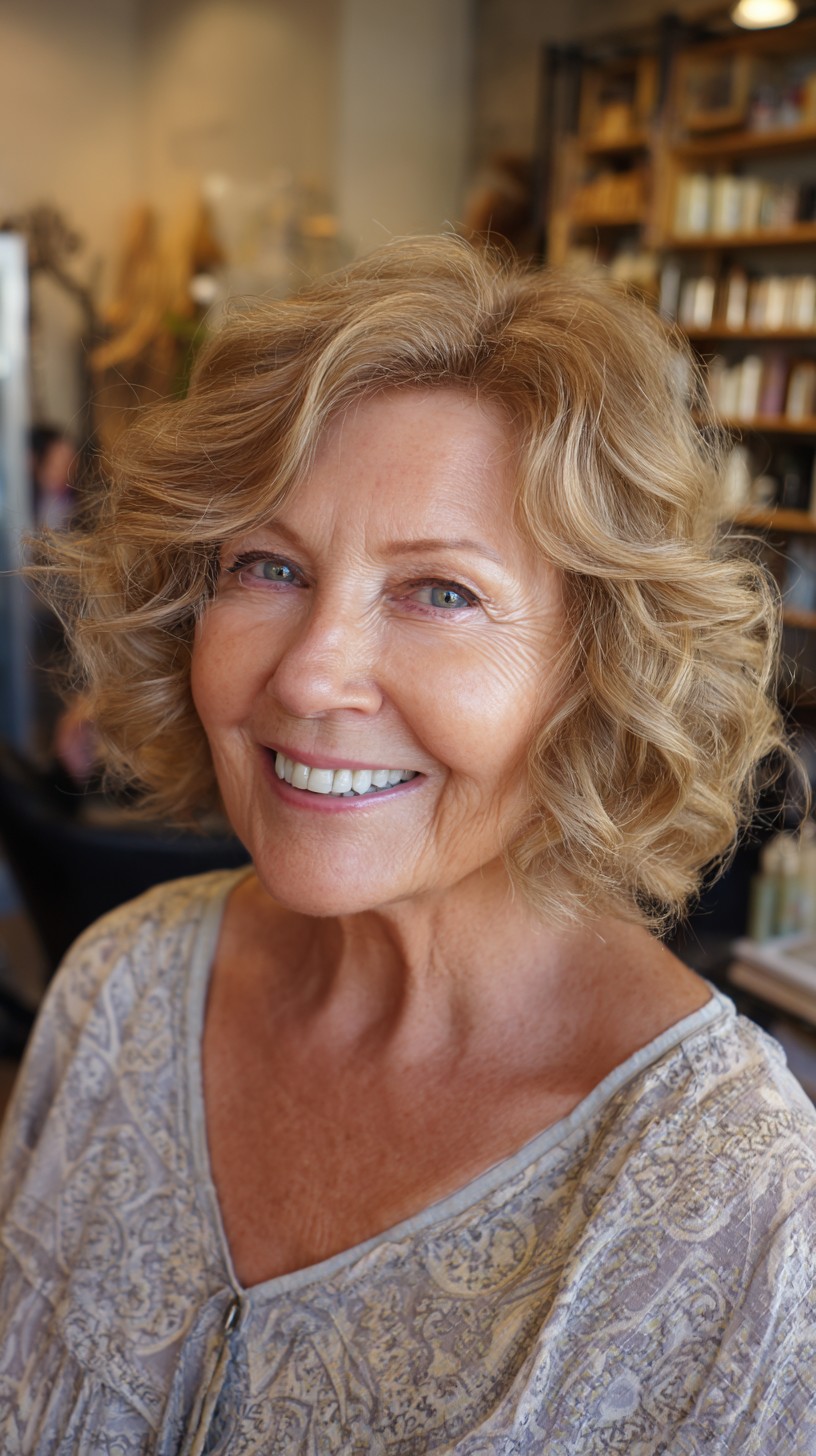 Soft Curled Chin-Length Layered Bob with Lifted Crown