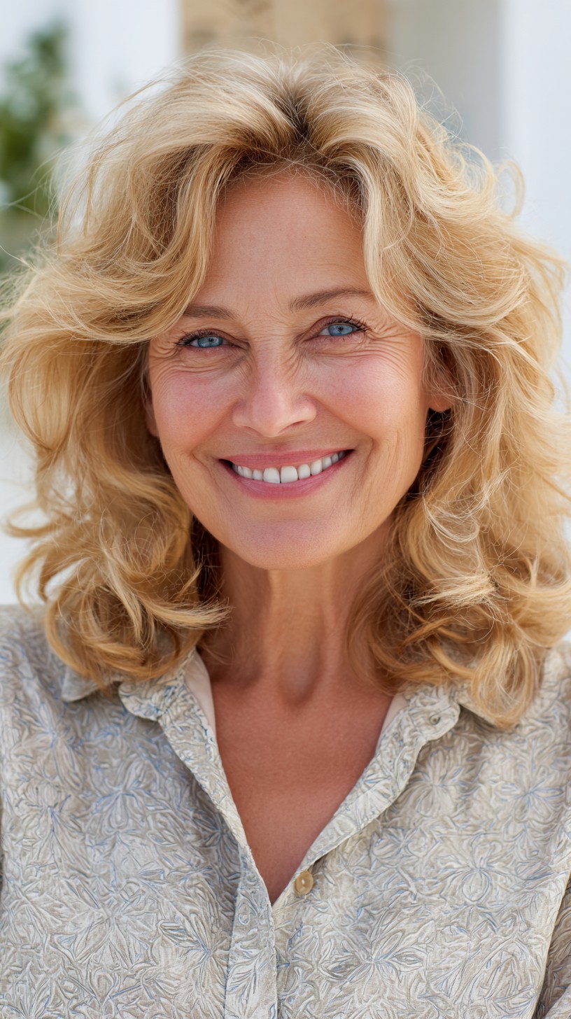 Soft Layered Mid-Length Blowout with Curtain Face-Framing