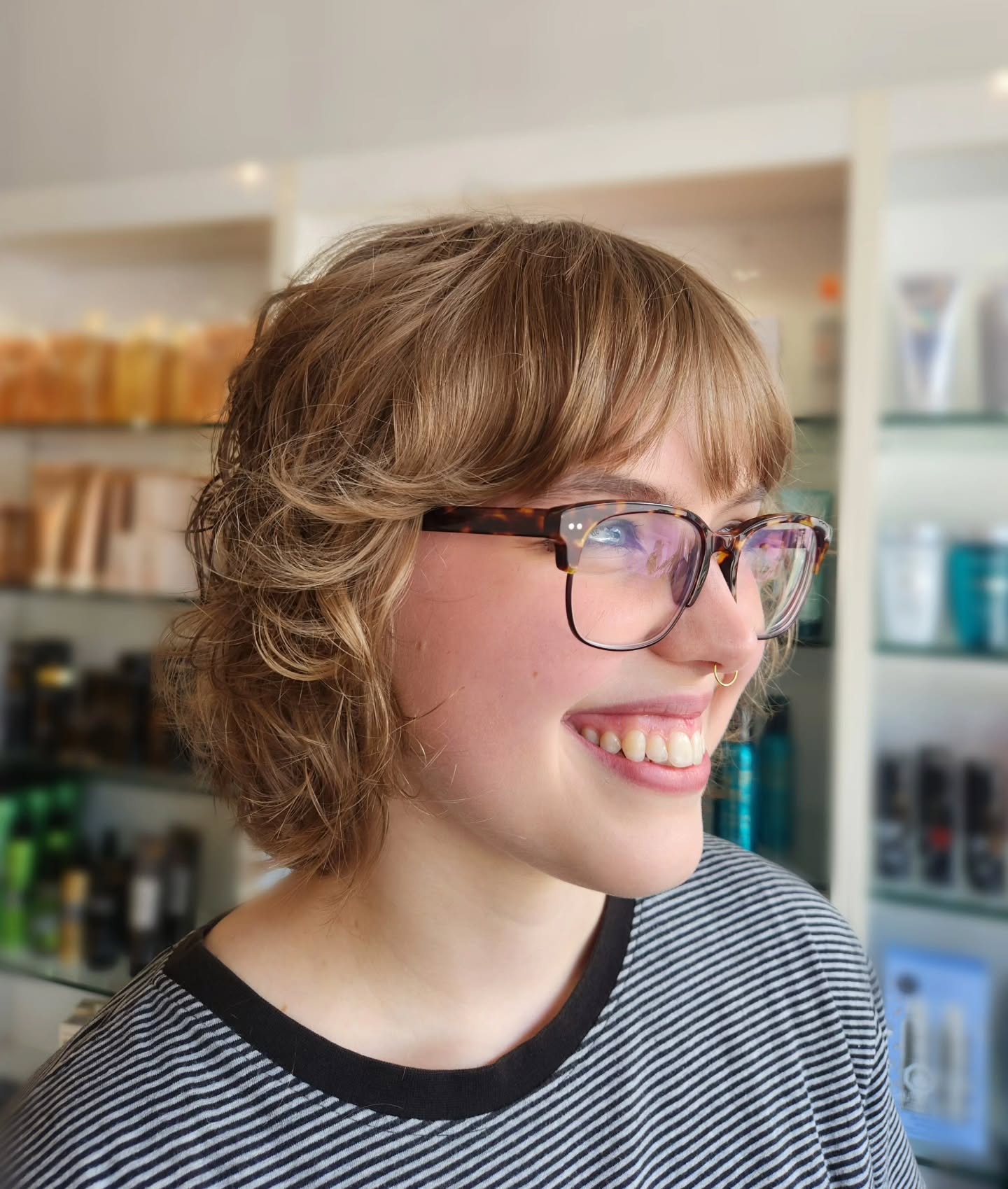 Soft Layered Short Shag with Brow-Skimming Fringe