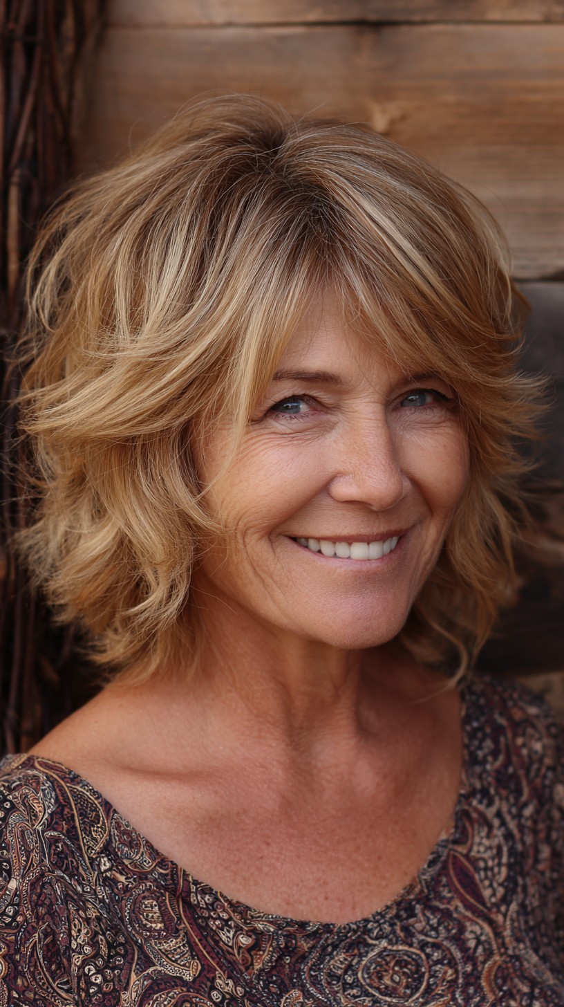 Sunlit Layered Shag with Feathered Crown and Face-Framing Bangs