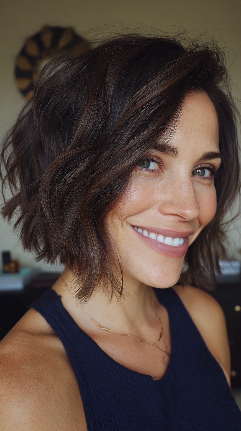 Textured Chin-Length Bob with Diagonal Face-Framing Pieces