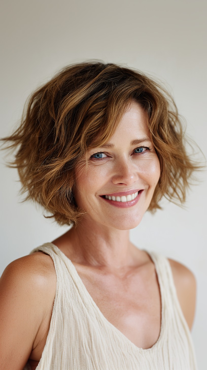 Textured Choppy Chin-Length Bob with Soft Side Fringe