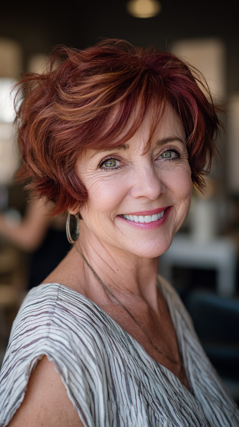 Textured Copper Short Shag with Asymmetric Fringe
