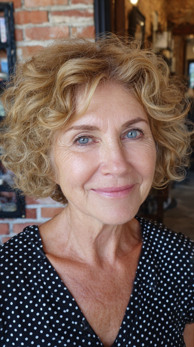 Textured Curly Short Bob with Soft Curtain Fringe