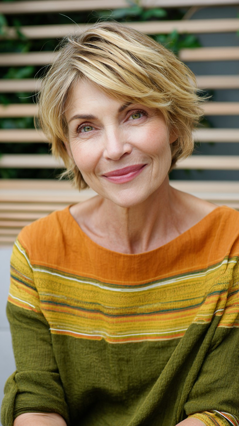 Textured Short Layered Pixie-Bob with Side-Swept Feathered Fringe