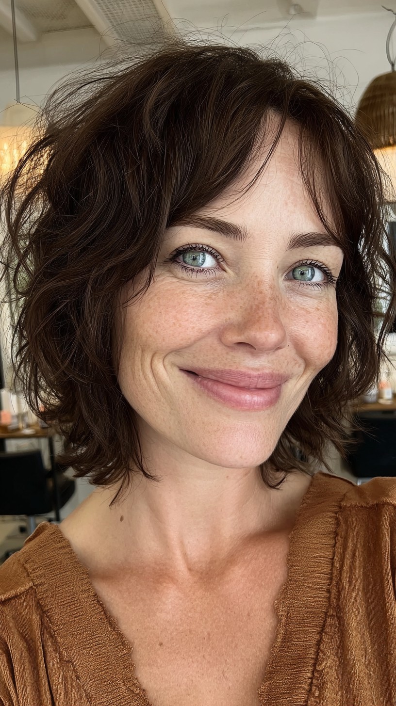 Tousled Choppy Shag with Face-Framing Curtain Bangs