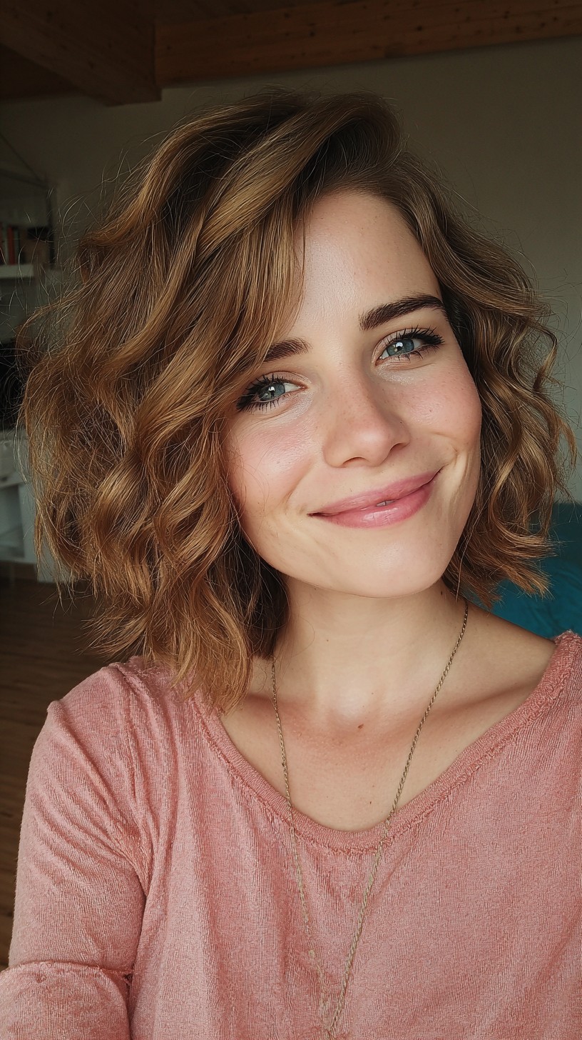 Tousled Textured Chin-Length Bob with Soft Root Shadow