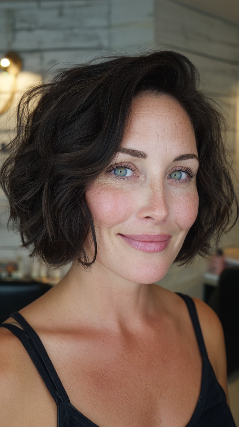 Voluminous Choppy Chin-Length Bob with Deep Side Sweep
