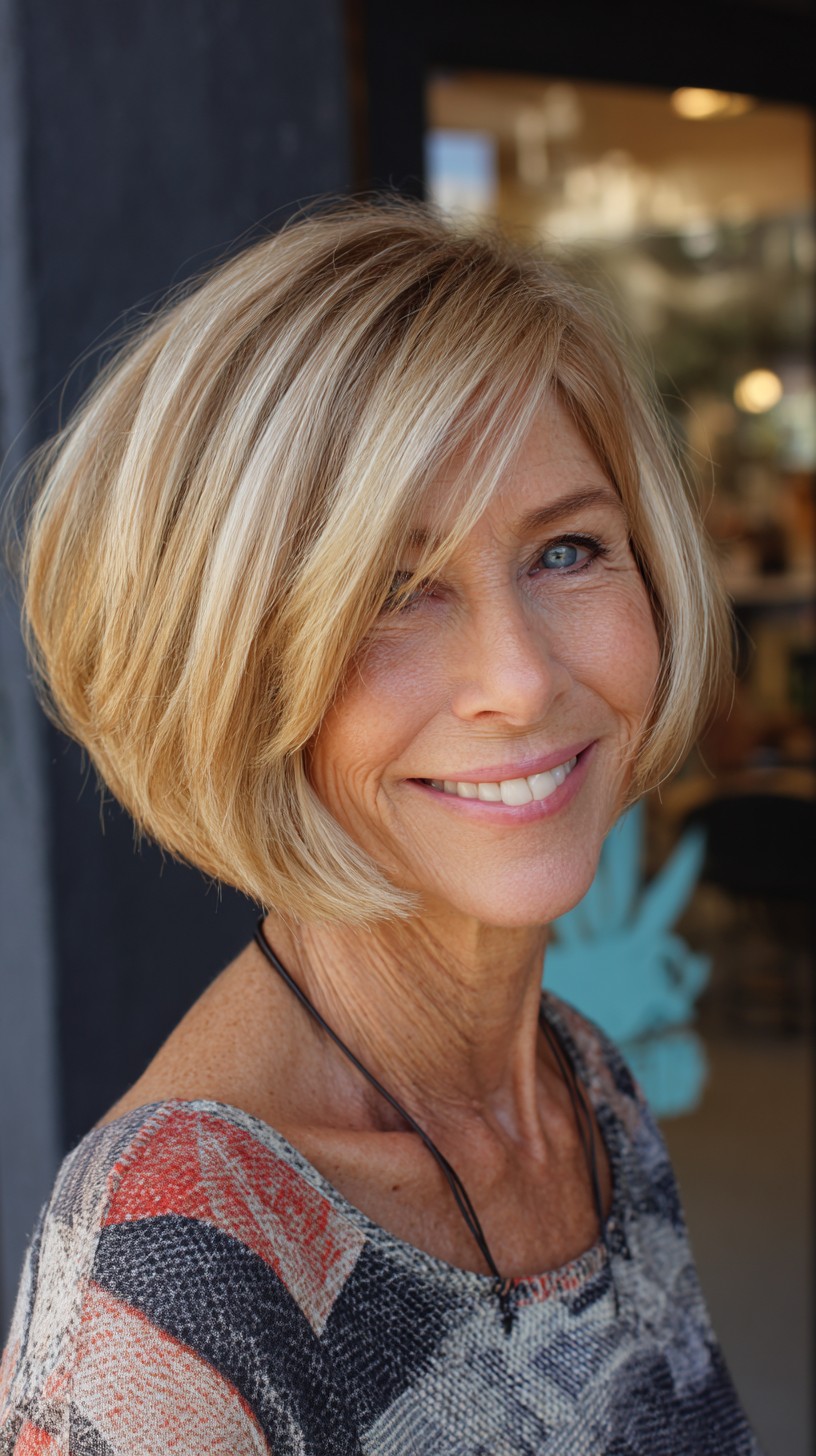 Voluminous Rounded Chin-Length Bob with Long Side-Swept Fringe