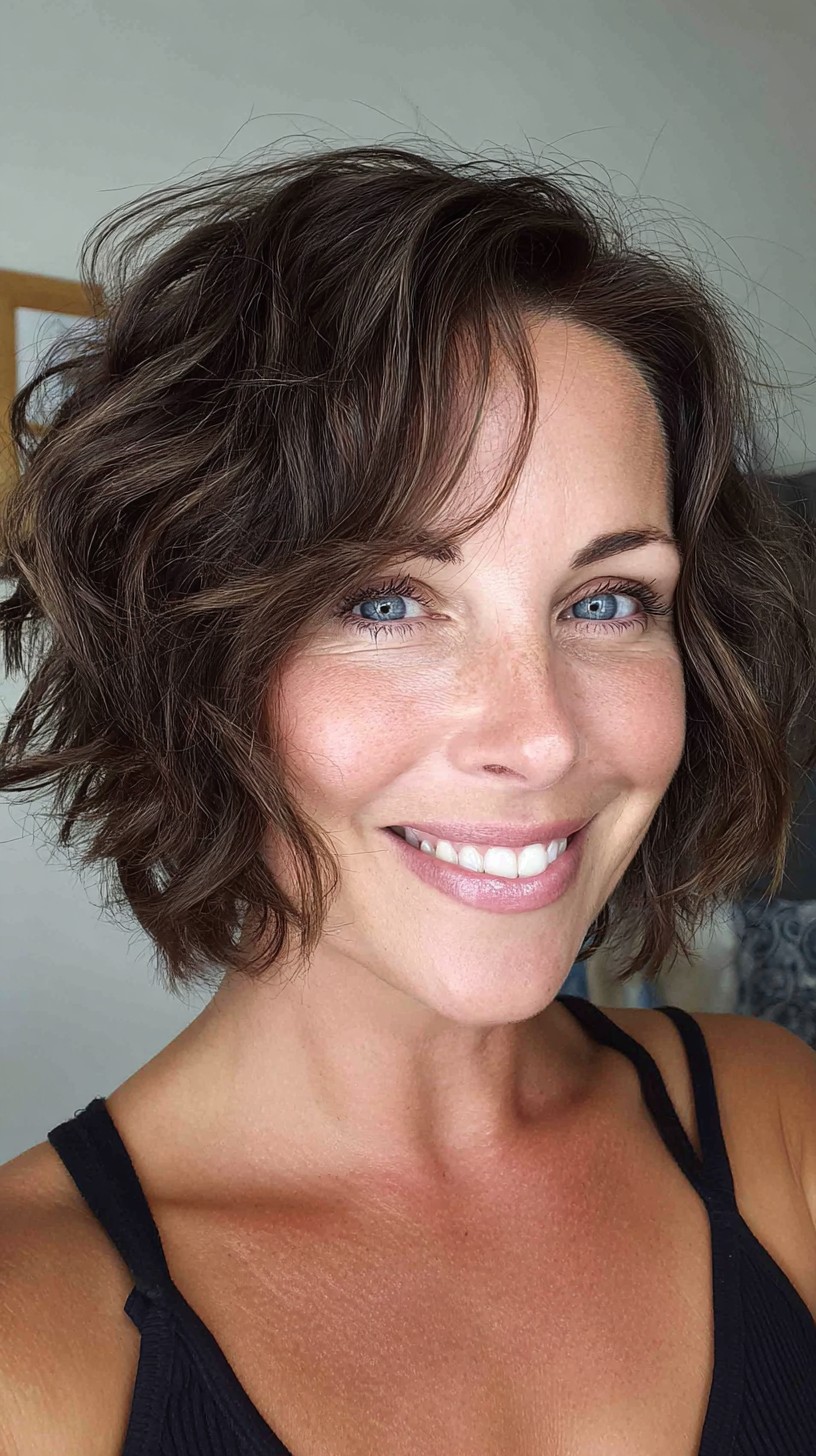 Wavy Choppy Chin-Length Bob with Airy Side Fringe