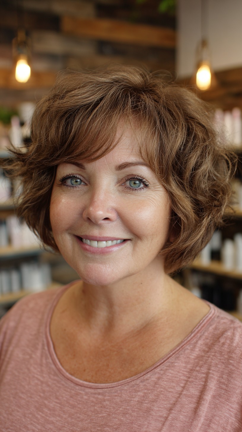 Airy Textured Chin-Length Bob with Root-Lift and Wispy Curtain Fringe