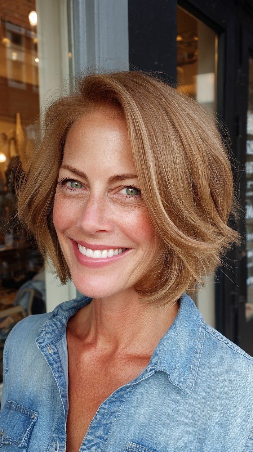 Beige-Blonde Textured Chin-Length Bob with Soft Interior Graduation