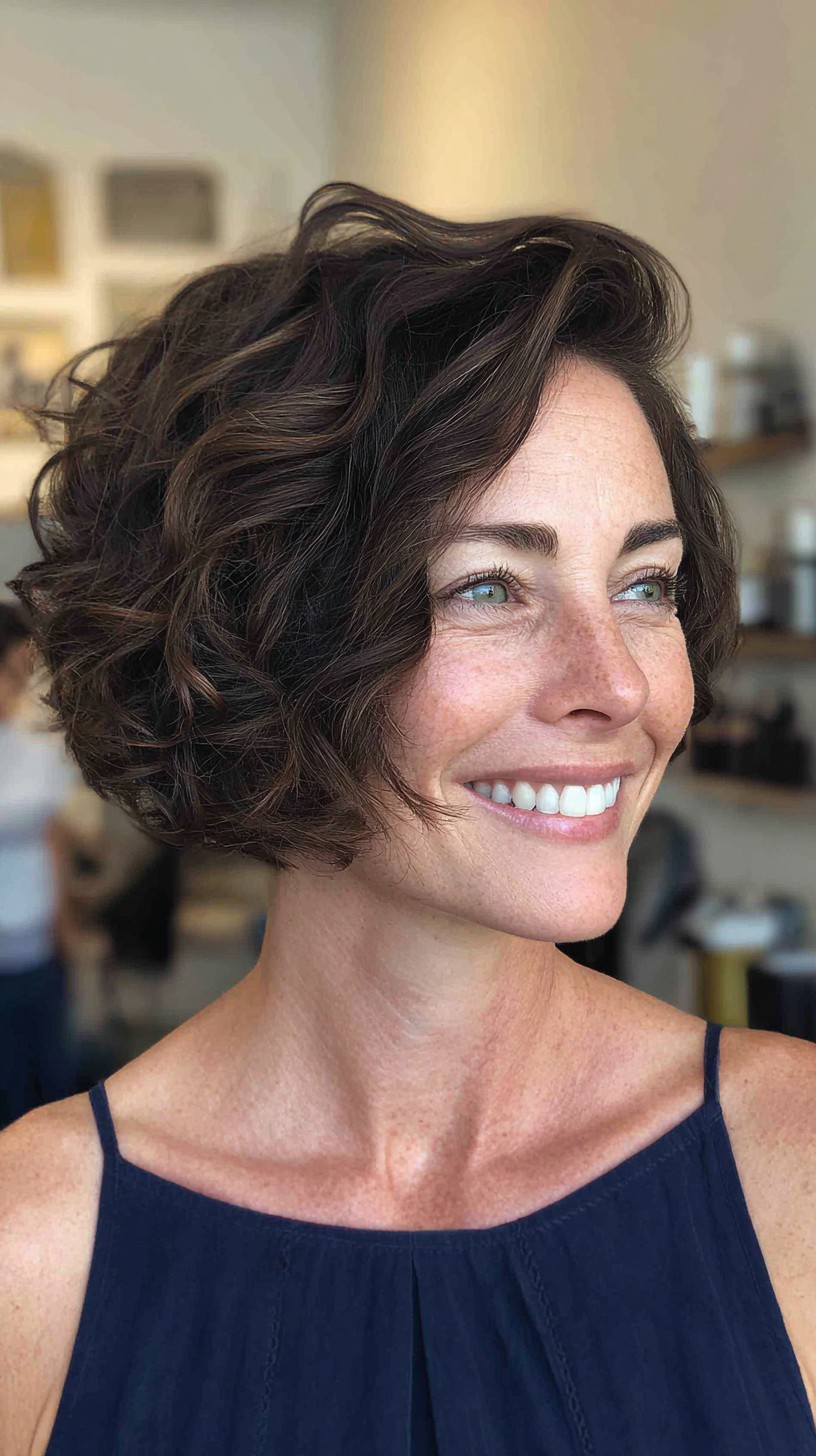 Chestnut Curved Chin-Length Bob with Lifted Crown
