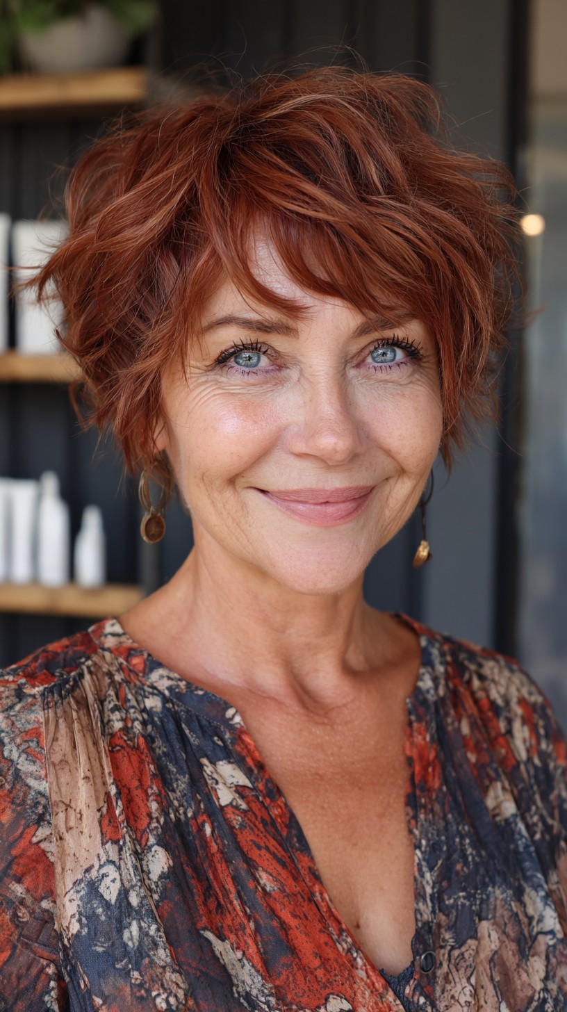 Chic Short Copper Pixie Shag with Soft Micro-Fringe and Crown Lift