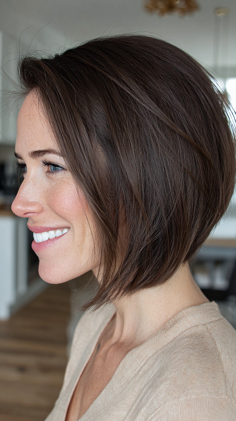Chin-Length Angled Stacked Bob with Soft Face-Framing Layers