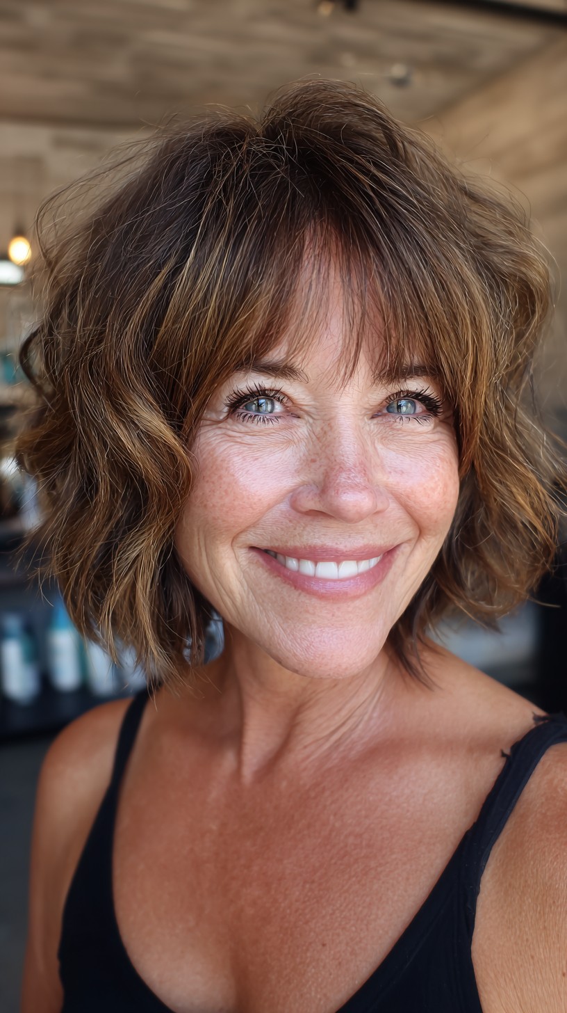 Chin-Length Stacked Bob with Feathered Mini Fringe