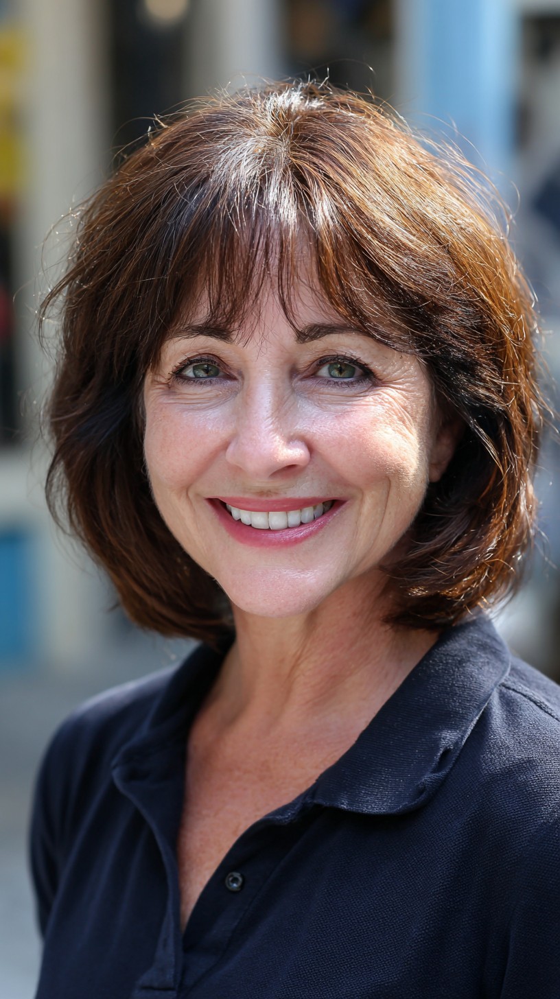 Chocolate Bottleneck Bob with Soft Micro-Bangs and Crown Lift