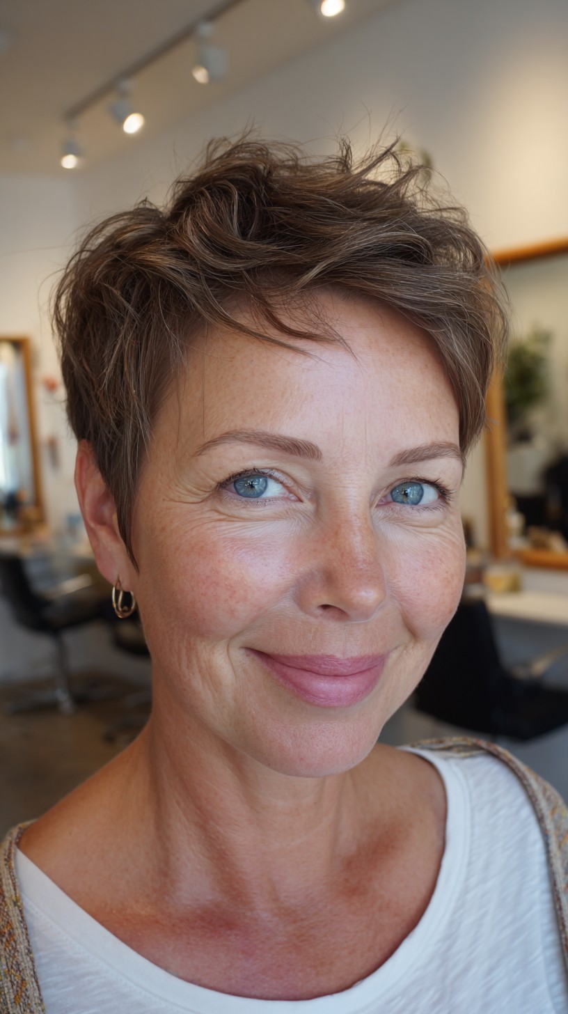 Choppy Textured Pixie with Feathered Fringe and Crown Lift